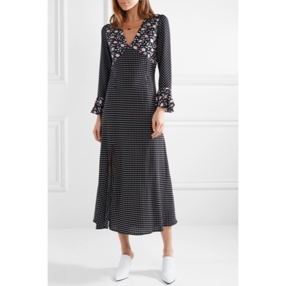 RIXO LONDON Esther Polka-dot Crepe Midi Dress S